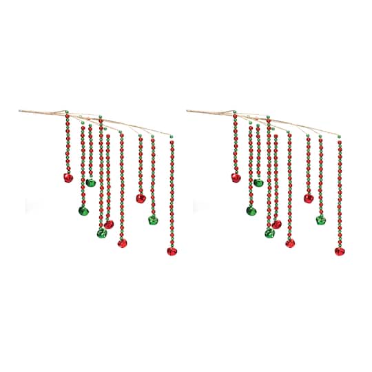 Green &#x26; Red Hanging Sleigh Bell Branch, 2ct.